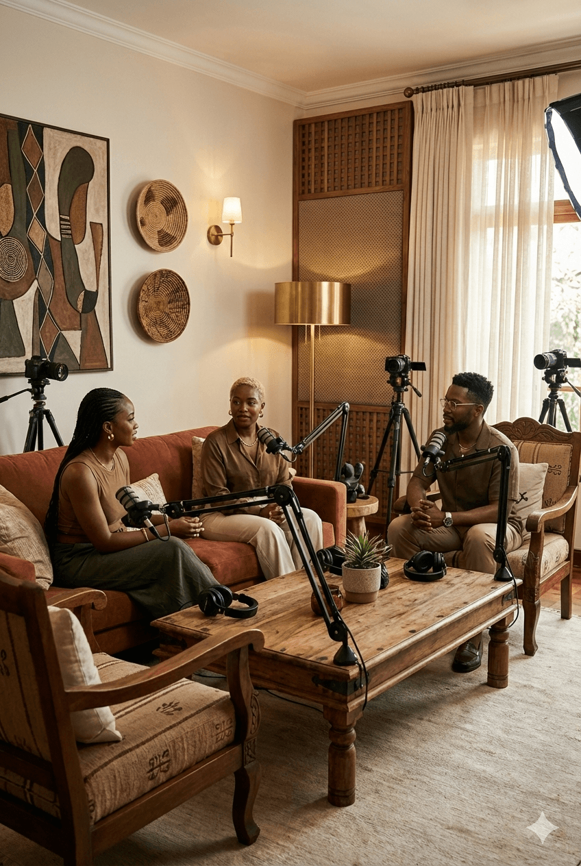 Professional podcast recording session showcasing Chroma 7 studio quality